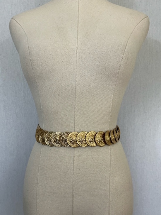 Vintage Accessories - Vintage 90s Gold Coin Link Stretch Waist Belt by 94 GRD